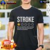 Premium Stroke T-Shirt with 1-star rating, highlighting its high cost and management issues, no instructions included.