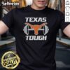 Premium Texas Longhorns and Barbell Tough T-Shirt featuring a detailed graphic design for fitness enthusiasts.