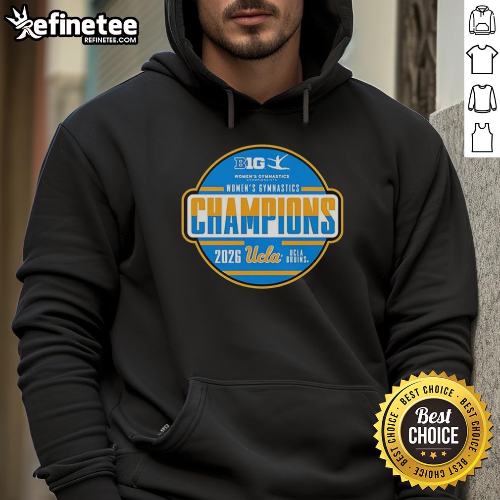 premium-ucla-bruins-big-ten-womens-gymnastics-tournament-champions-hoodie Alt Text: Premium UCLA Bruins Big Ten Women's Gymnastics Tournament Champions Hoodie in navy with logo and sporty design.