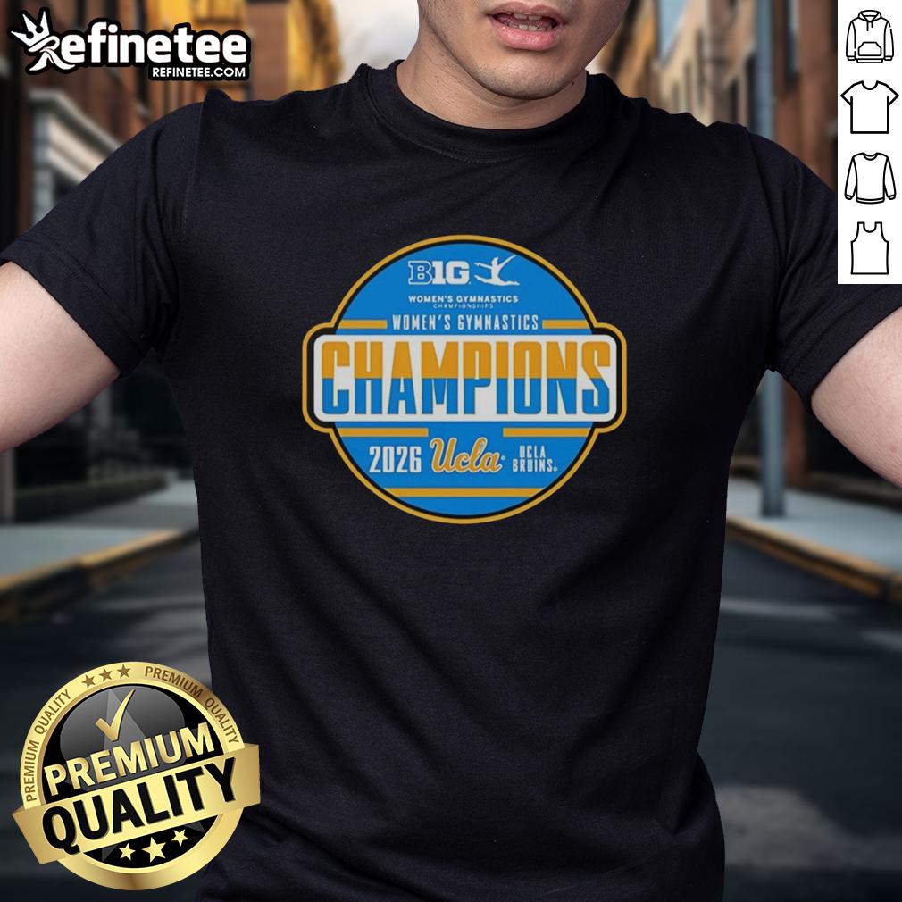 premium-ucla-bruins-big-ten-womens-gymnastics-tournament-champions-t-shirt Premium UCLA Bruins Big Ten Women's Gymnastics Tournament Champions T-Shirt, featuring team colors and logo.