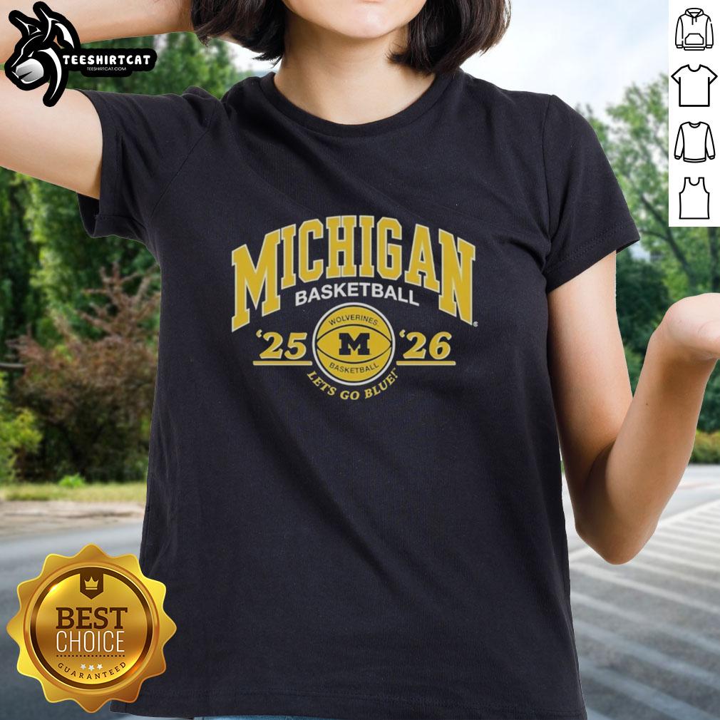 premium-university-of-michigan-2025-2026-basketball-lets-go-blue-ladies-tee Premium University of Michigan 2025-2026 Basketball Let's Go Blue ladies tee featuring vibrant colors and stylish design.