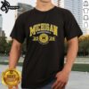 Premium University of Michigan 2025-2026 basketball 'Let's Go Blue' T-shirt featuring team colors and logo.