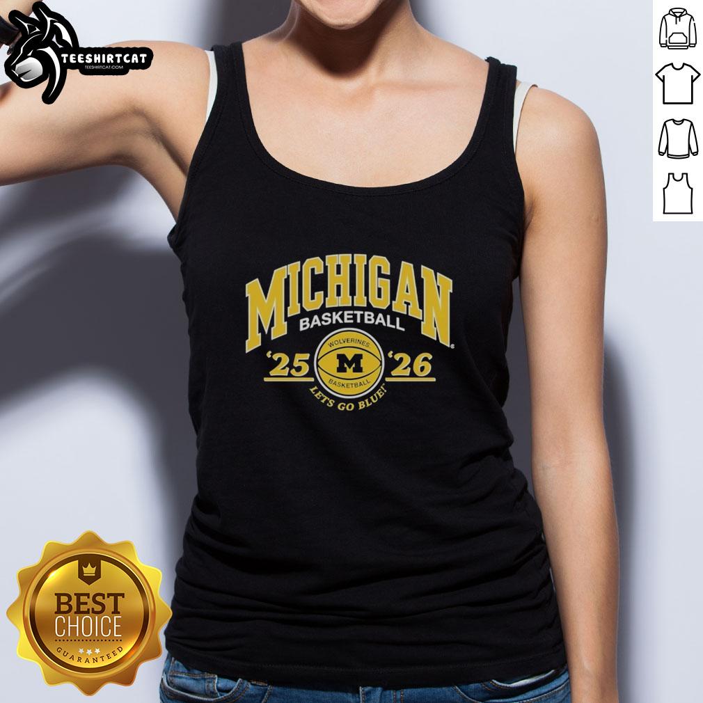 premium-university-of-michigan-2025-2026-basketball-lets-go-blue-tank-top Premium University of Michigan 2025-2026 Basketball tank top in navy blue, featuring 'Let's Go Blue' slogan.