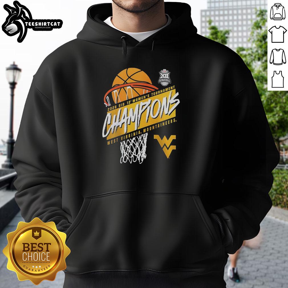 premium-west-virginia-mountaineers-2026-big-12-womens-basketball-tournament-champions-hoodie Premium West Virginia Mountaineers 2026 Big 12 Women's Basketball Tournament Champions Hoodie in navy blue.
