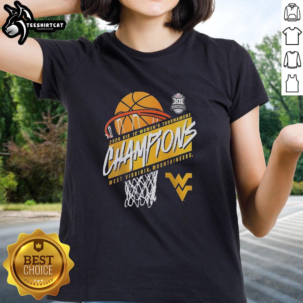 premium-west-virginia-mountaineers-2026-big-12-womens-basketball-tournament-champions-ladies-tee Alt Text: Premium West Virginia Mountaineers 2026 Big 12 Women's Basketball Tournament Champions Ladies Tee shirt design.