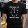Premium funny t-shirt featuring 'What I See At Work' design with humorous clock graphic, perfect for office humor.