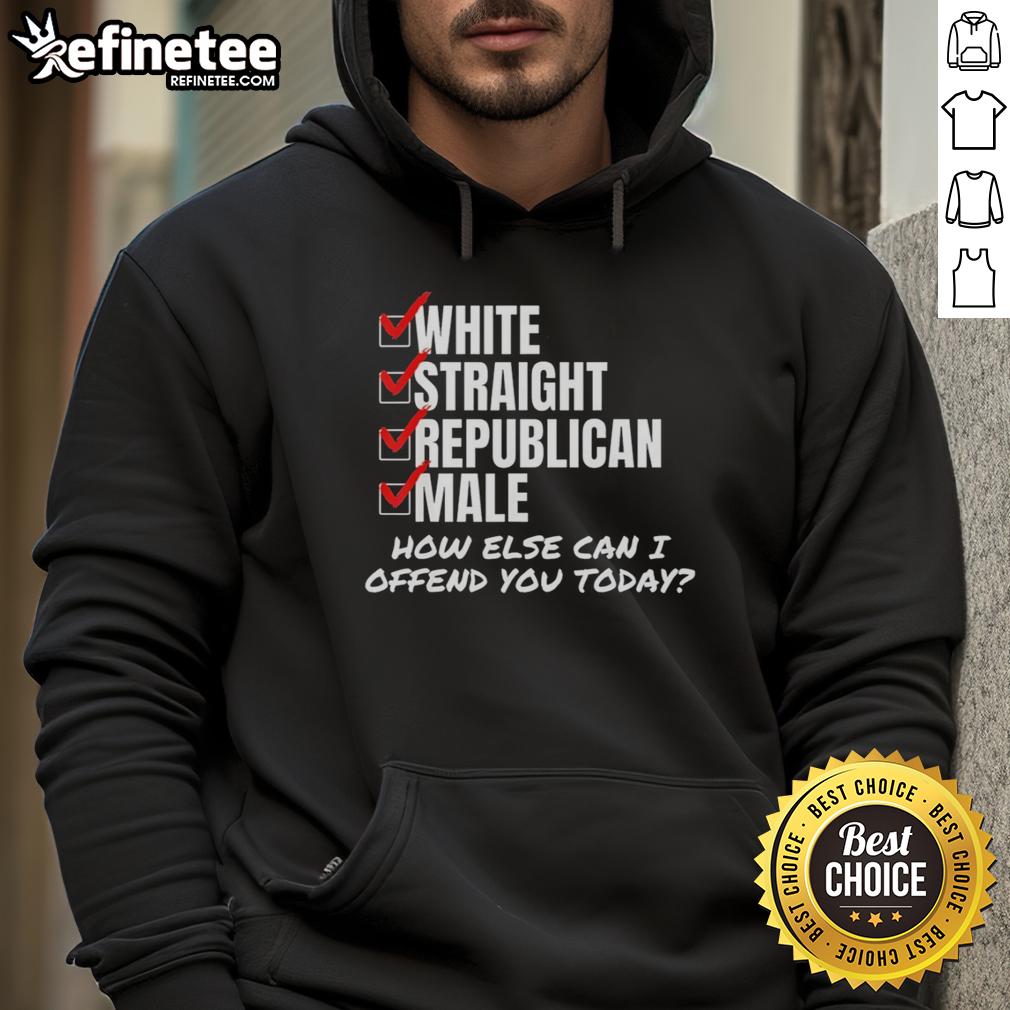 premium-white-straight-republican-male-how-else-can-i-offend-you-today-hoodie Premium White Straight Republican Male hoodie with the phrase 'How Else Can I Offend You Today' in bold lettering.