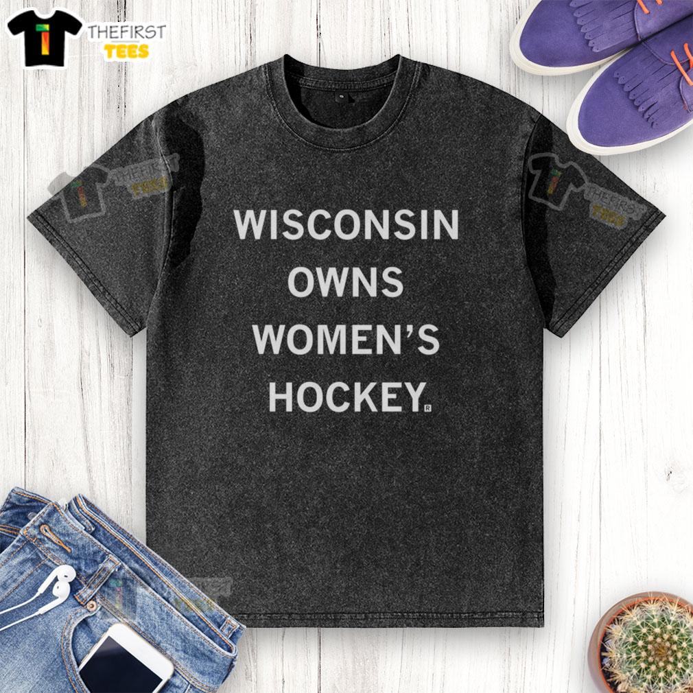 premium-wisconsin-owns-womens-hockey-letter-washed-t-shirt Premium Wisconsin Owns Women's Hockey letter washed t-shirt in navy, perfect for fans supporting women's hockey.