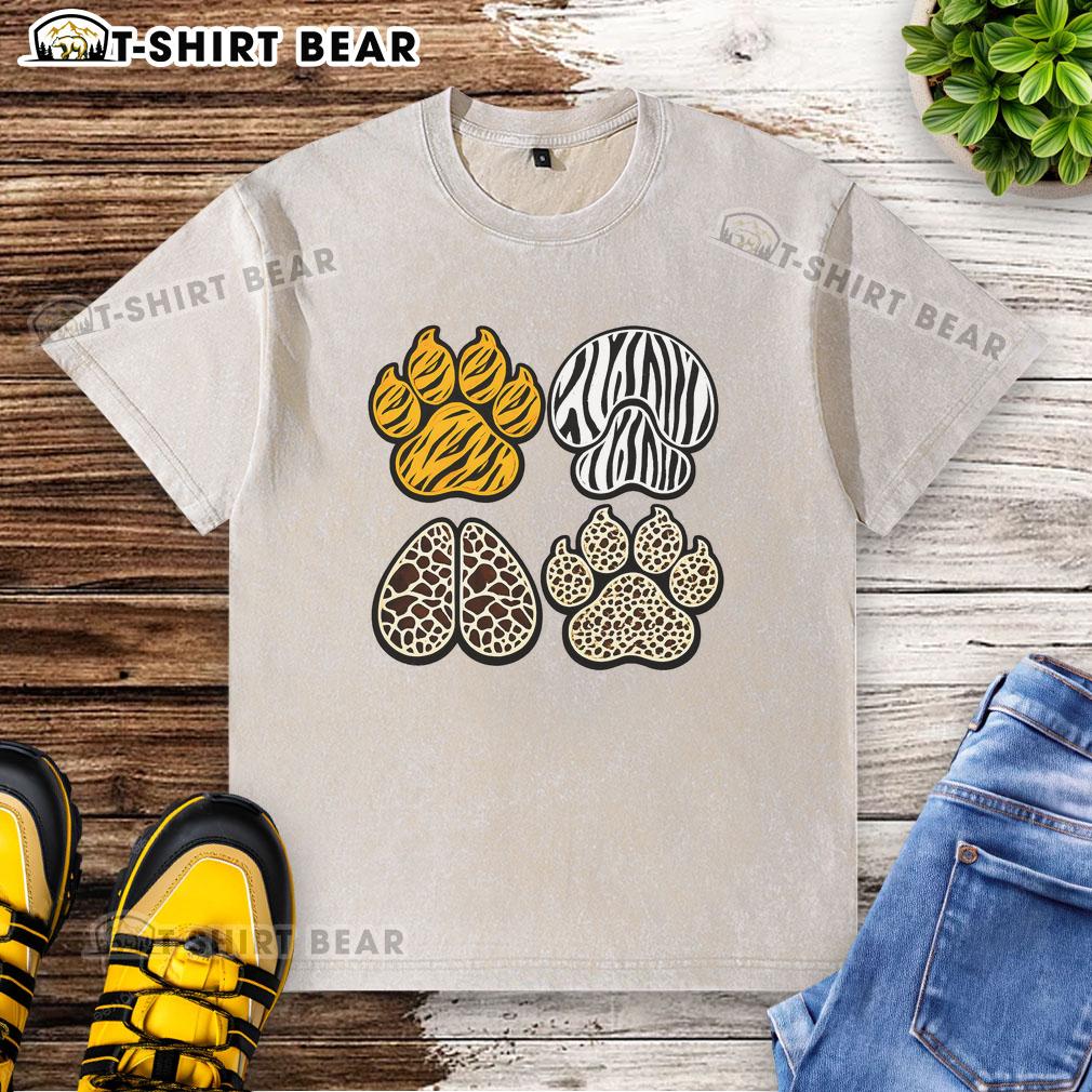 Pretty Animal Print Paws Washed T Shirt Stylish washed t-shirt featuring a pretty animal print design with playful paw motifs for fashion lovers.