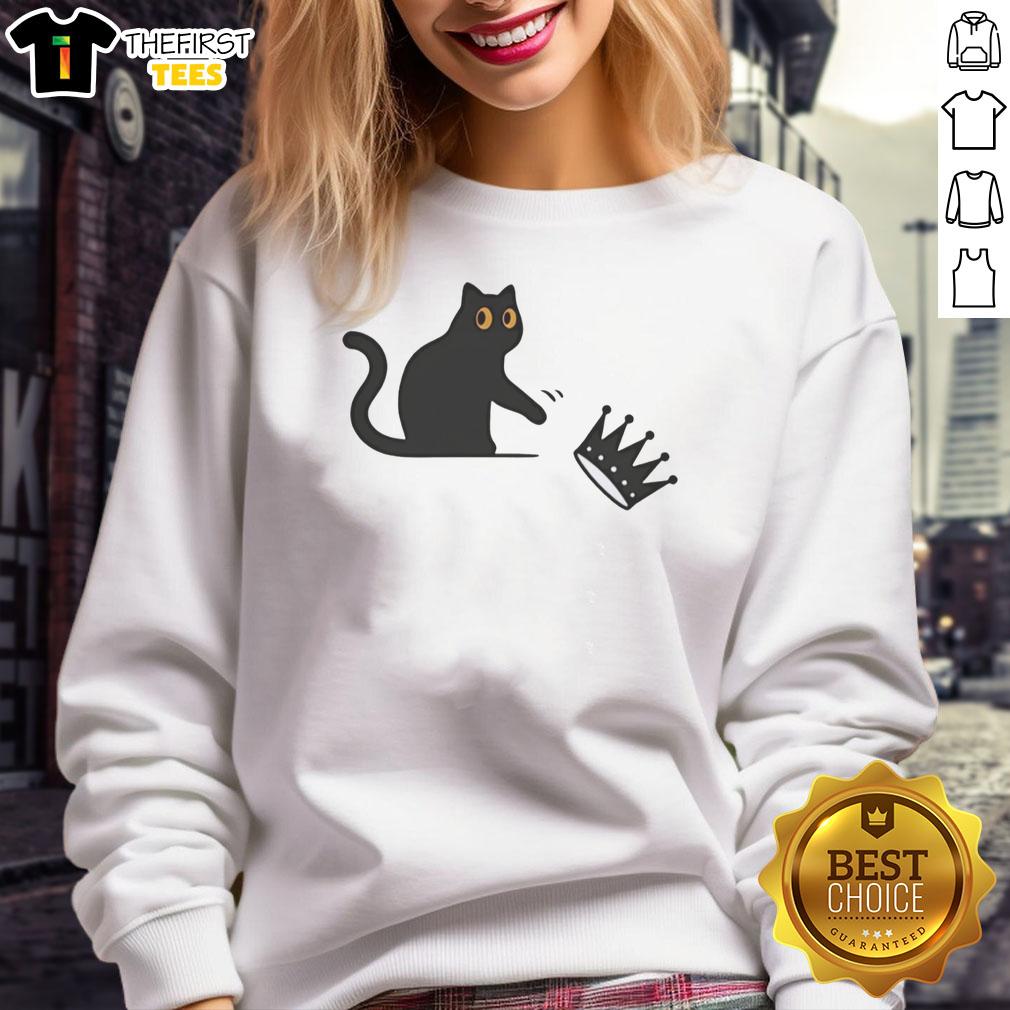 pretty-black-cat-throw-crown-no-kings-in-american-sweatshirt Alt Text: Black cat wearing a crown on a cozy sweatshirt, titled Pretty Black Cat Throw Crown No Kings In American.