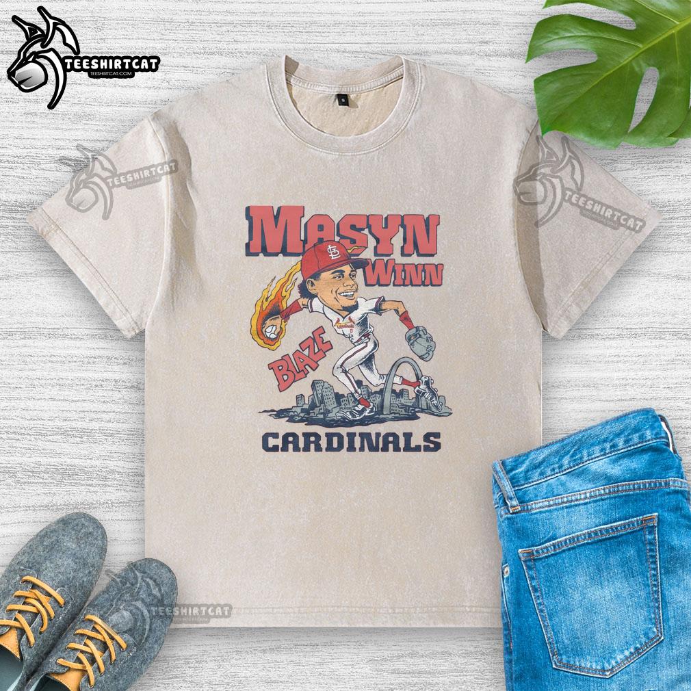 pretty-cardinals-masyn-winn-blaze-washed-t-shirt Alt Text: Pretty Cardinals Masyn Winn Blaze Washed T-Shirt featuring a vibrant design and comfortable fit for sports fans.