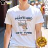 Alt Text: Pretty Maryland girl in New York world t-shirt featuring a state map outline design, showcasing state pride.