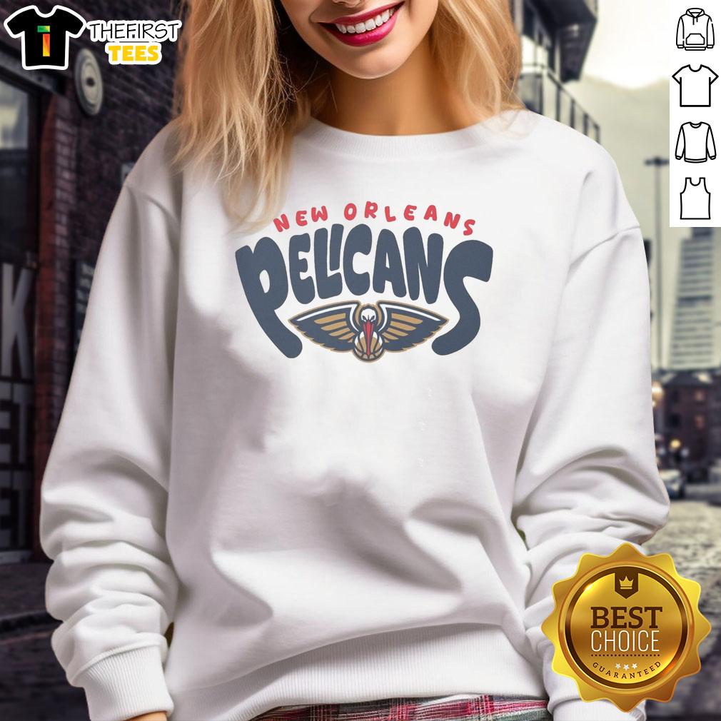 pretty-new-orleans-pelicans-bubble-sweatshirt Alt Text: Stylish Pretty New Orleans Pelicans bubble sweatshirt featuring team colors and logo, perfect for fans.