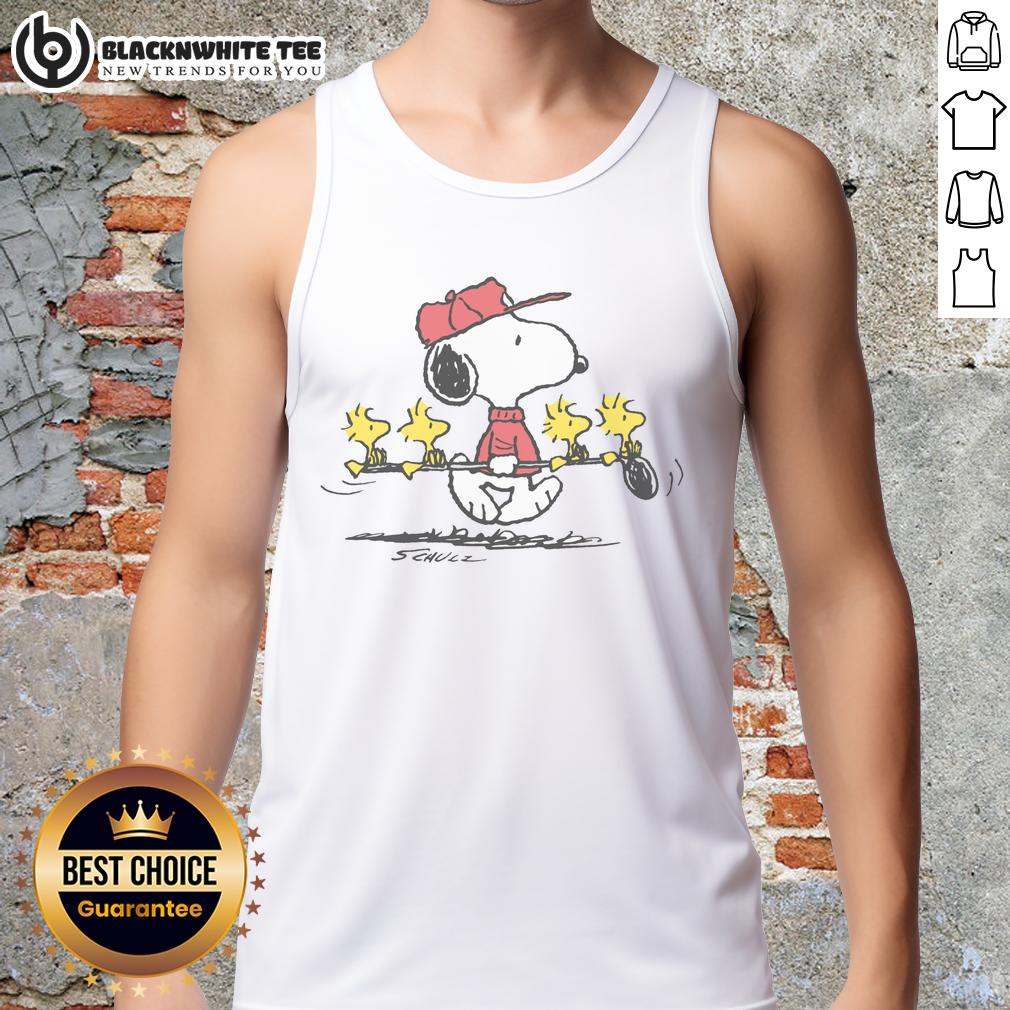 Pretty Peanuts Snoopy Woodstock & Friends Golf Tank Top Alt Text: Pretty Peanuts Snoopy and Woodstock golf tank top featuring colorful friends design, perfect for casual summer wear.