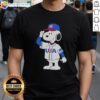Alt Text: Pretty Snoopy USA baseball jersey salute graphic t-shirt featuring Snoopy in a patriotic pose, perfect for fans.