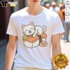 Cute sushi cat kawaii kitty design on salmon nigiri t-shirt, perfect for cat lovers and sushi enthusiasts.