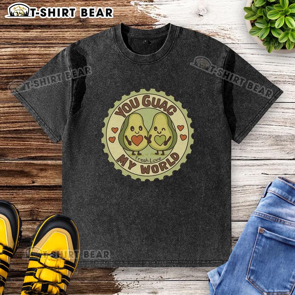 Pretty You Guac My World Fresh Love Avocado Washed T Shirt Pretty You Guac My World t-shirt featuring a fresh love avocado design, perfect for avocado lovers and casual wear.