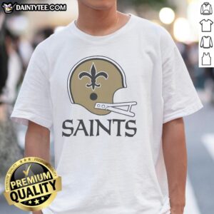 Awesome New Orleans Saints Football logo on a large helmet design t-shirt, perfect for fans and game day attire.