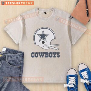 Alt Text: Awesome Dallas Cowboys football logo on a big helmet graphic featured on a stylish washed t-shirt design.