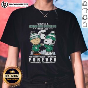 Alt Text: Original Charlie Brown Touch Hand Snoopy Forever tee for Michigan State Spartans fans, perfect for win or lose.