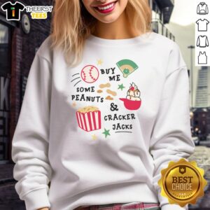 Cozy Top Peanuts Cracker Jacks sweatshirt featuring vibrant graphics and a comfortable fit for fans of classic snacks.