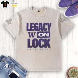 Premium Washington Huskies NCAA 2026 Legacy On Lock Washed T-Shirt featuring vibrant team colors and logo design.