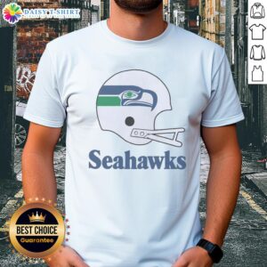 Alt Text: Official Seattle Seahawks football logo featured on a big helmet t-shirt, perfect for fans and sports enthusiasts.