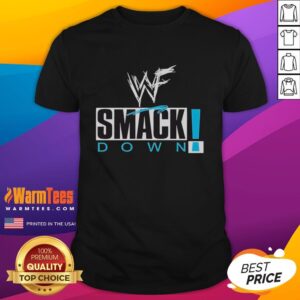 Alt Text: Cute WWF Smackdown professional wrestling logo T-shirt featuring vibrant graphics and a stylish design for fans.