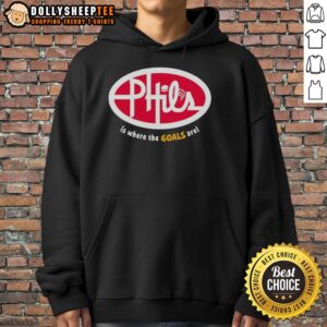 Alt Text: Official Phils Is Where The Goals Are Hoodie in black with logo, perfect for Phillies fans and stylish comfort.