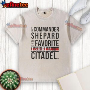 Commander Shepard in a washed t-shirt on the Citadel, showcasing an awesome design from the Mass Effect series.