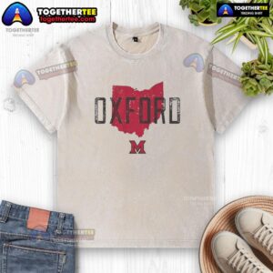 Nice Oxford Hometown Miami Redhawks Basketball washed t-shirt showcasing team spirit and style for fans.