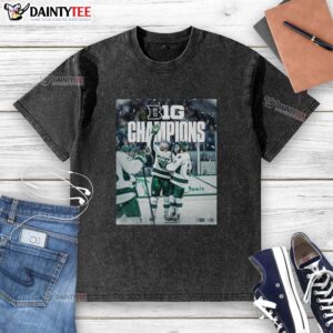Awesome Michigan State Spartans back-to-back-to-back ice hockey 2026 B1G washed t-shirt displayed on a wooden background.