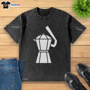 Alt Text: Original Samuel Aldegheri Moka Pot Baseball Washed T-Shirt featuring a stylish coffee-themed design.