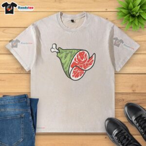 Funny cartoon of official ham slices on a washed t-shirt, showcasing a quirky and playful design for food lovers.