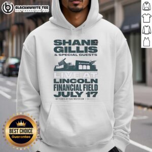 Shane Gillis performing live at Lincoln Financial Field on July 17, wearing an Awesome hoodie with special guests.