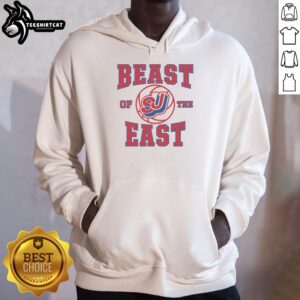 Original St. John's Basketball Beast of the East vintage hoodie in red, showcasing classic sports style and team spirit.