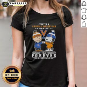 Awesome Virginia Cavaliers Snoopy and Charlie Brown Forever a Fan Win or Lose Ladies Tee showcasing team spirit.