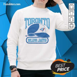 Alt Text: Premium Toronto Blue Jays hat featured on a Homage hyperlocal sweatshirt, showcasing team spirit and style.