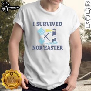 Alt Text: Original I Survived Nor'Easter 2026 T-Shirt featuring bold text and a winter storm graphic, perfect for storm enthusiasts.