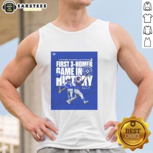 Vinnie Pasquantino in a tank top celebrates his historic 3-homer game at the 2026 World Baseball Classic.