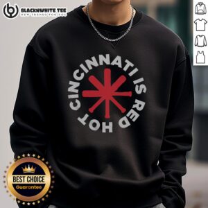 Official Cincinnati Is Red Hot Cincinnati baseball sweatshirt in red, showcasing team spirit and comfort for fans.