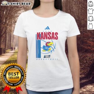 Awesome Kansas Jayhawks March Madness ladies tee featuring vibrant team colors and logo, perfect for game day.