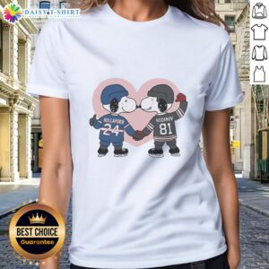 Nice Snoopy X Ilya Rozanov and Shane Hollander Hockey Romance Ladies Tee featuring a playful Snoopy graphic design.