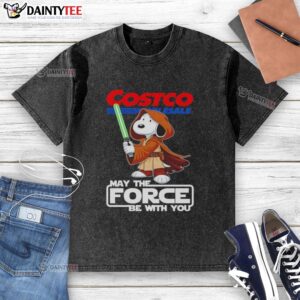 Cute Snoopy Costco Wholesale May The Force Be With You washed t-shirt featuring a playful Snoopy design.