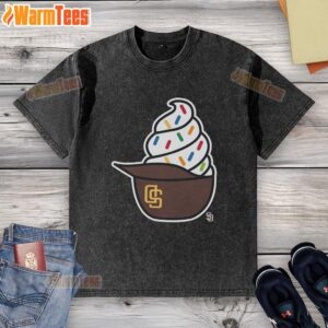 Alt Text: Nice San Diego Padres ice cream washed t-shirt featuring a stylish design perfect for baseball fans.