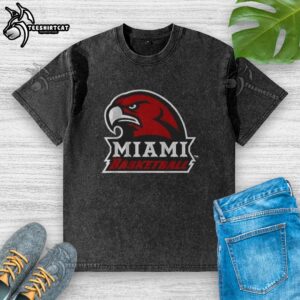 Premium Miami Redhawks Basketball Ohio logo on a washed t-shirt, perfect for fans and casual wear.