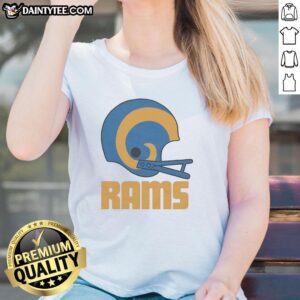 Alt Text: Awesome Los Angeles Rams football logo displayed on a stylish big helmet design for ladies' tee shirt.