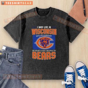 Alt Text: Washed t-shirt featuring Chicago Bears football flag, perfect for fans living in Wisconsin on game day.
