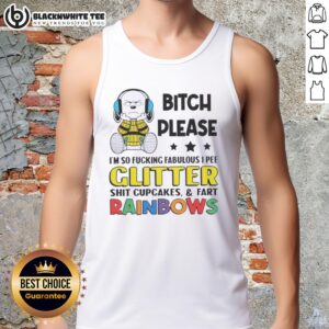 Top Peanuts Snoopy tank top featuring 'Bitch Please I'm So Fabulous' design with colorful cupcakes and rainbow graphics.