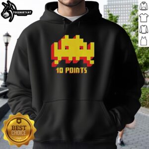 Premium Space Invaders 10 Points classic video game hoodie featuring retro graphics and a stylish design for gamers.